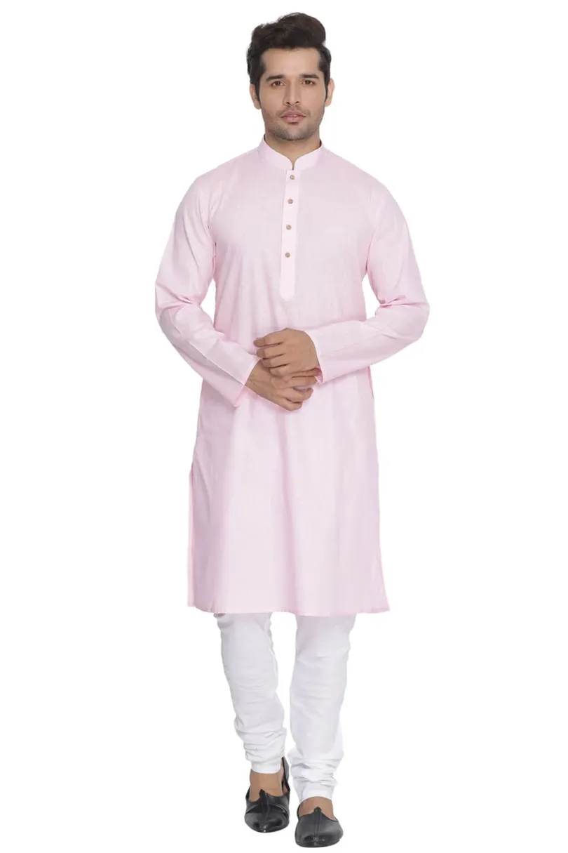 Men's Pink Cotton Linen Blend Kurta Pyjama Set
