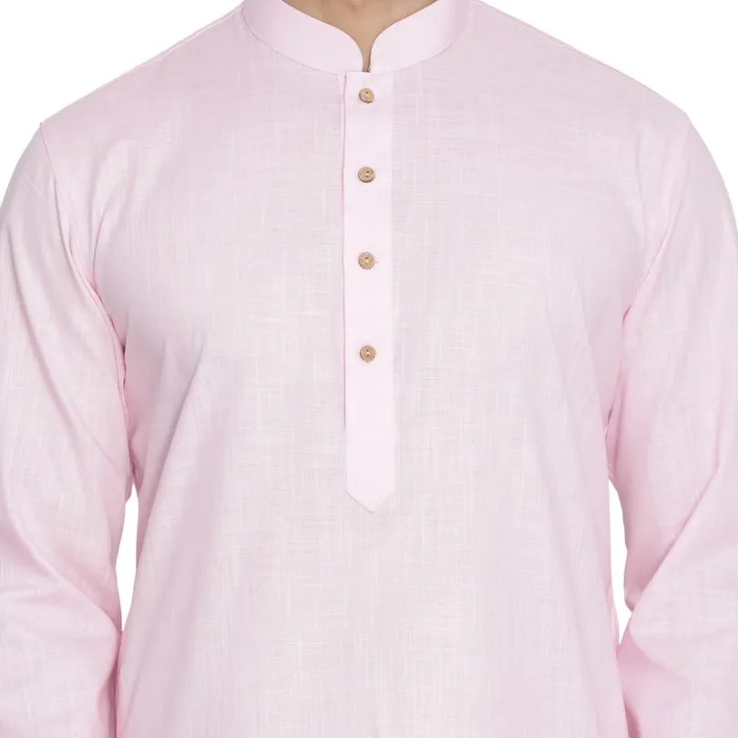 Men's Pink Cotton Linen Blend Kurta Pyjama Set