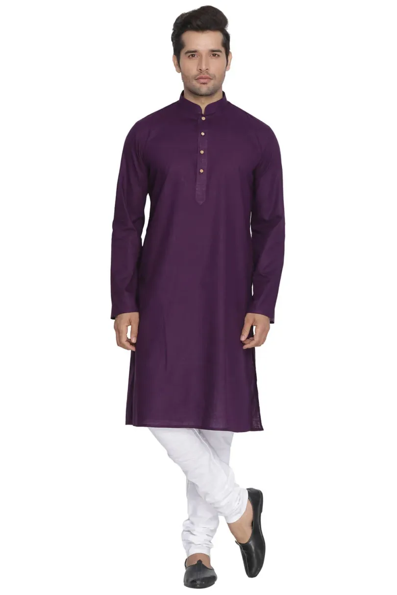 Men's Purple Cotton Linen Blend Kurta Pyjama Set