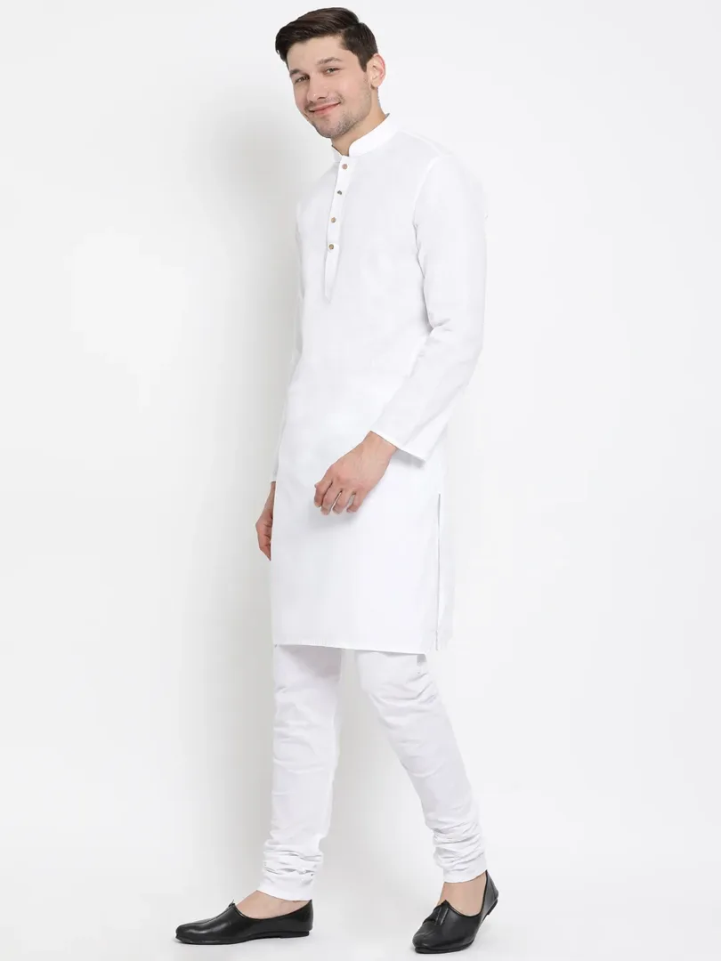 Men's White Cotton Linen Blend Kurta Pyjama Set