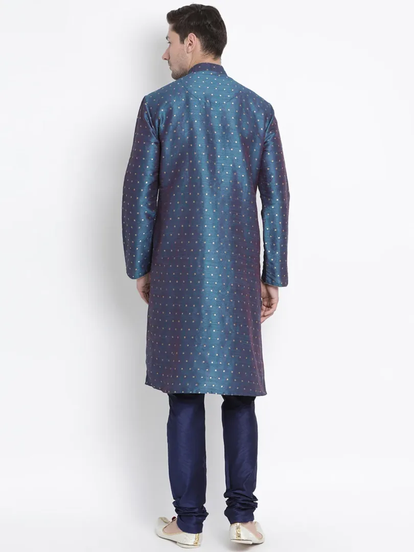 Men's Blue Silk Blend Kurta Pyjama Set