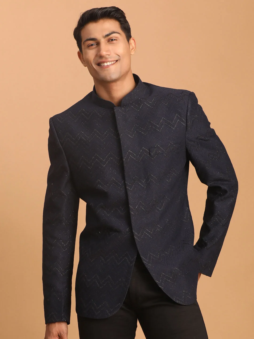 Men's Navy Blue Silk Blend Jodhpuri