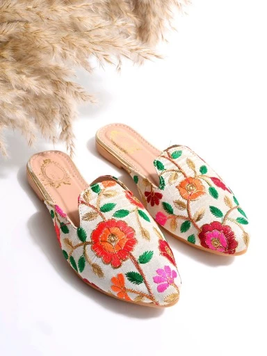 Ethnic Embroidered Multicolored Mules For Women & Girls