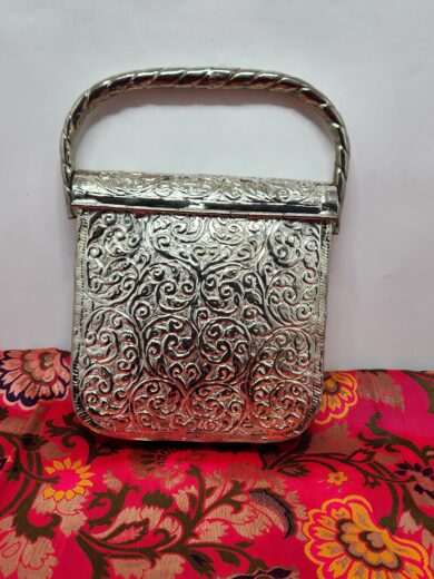 Silver  Brass Carved Clutch for Women