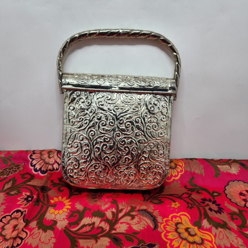 Silver Brass Carved Clutch for Women