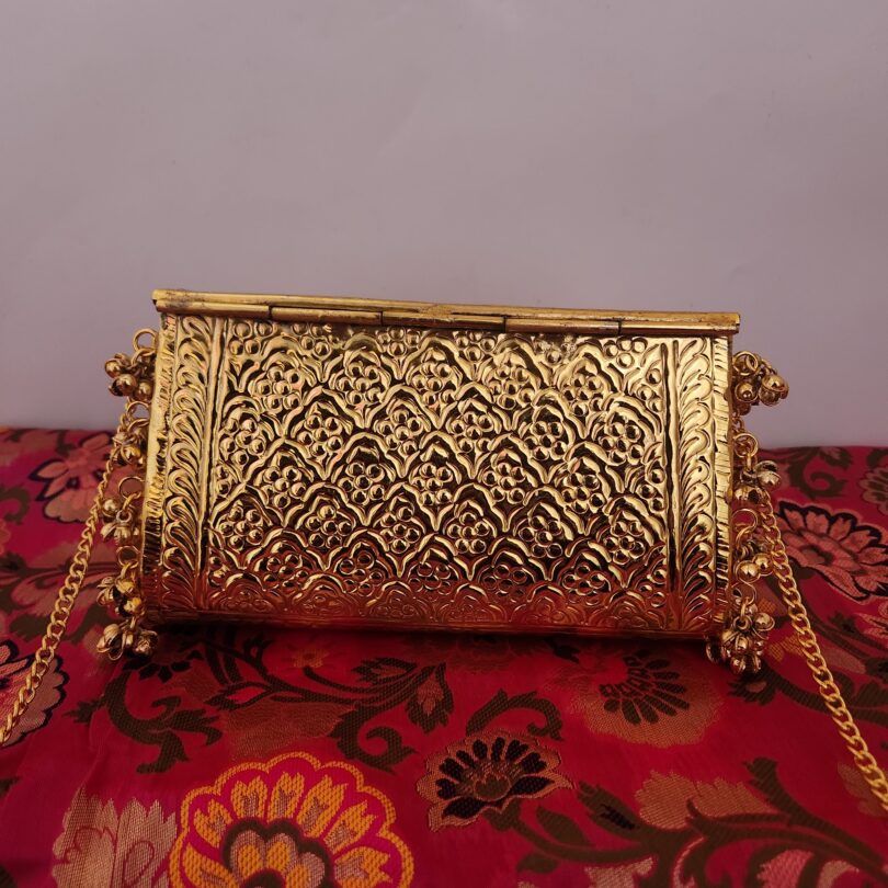 Golden-Black Brass Carved Clutch for Women