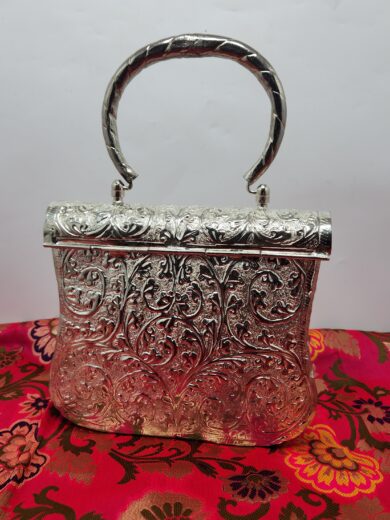 Silver  Brass Carved Clutch for Women