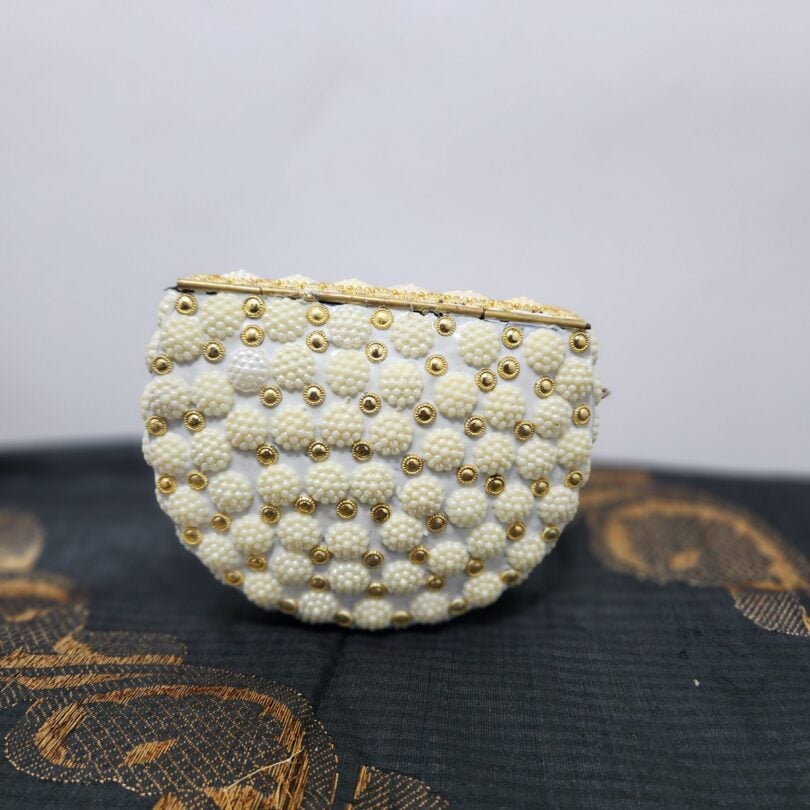 White-Golden Brass Carved Clutch for Women