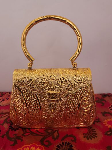 Gold Brass Carved Clutch for Women