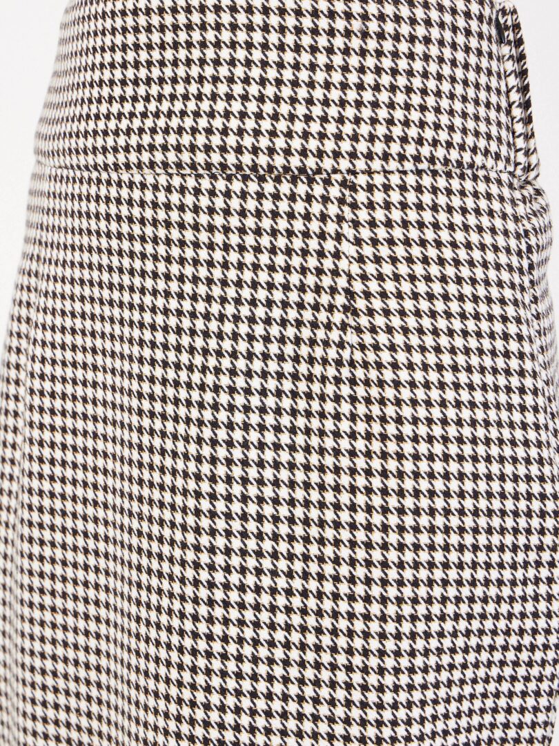 Women Black Houndstooth Jacquard Tweed Pencil Skirt
