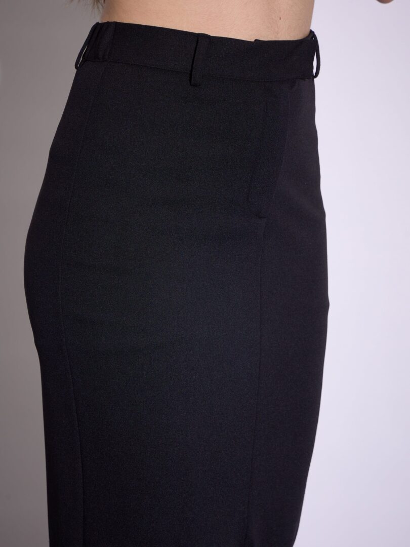 Women Black Front Slit Midi Skirt