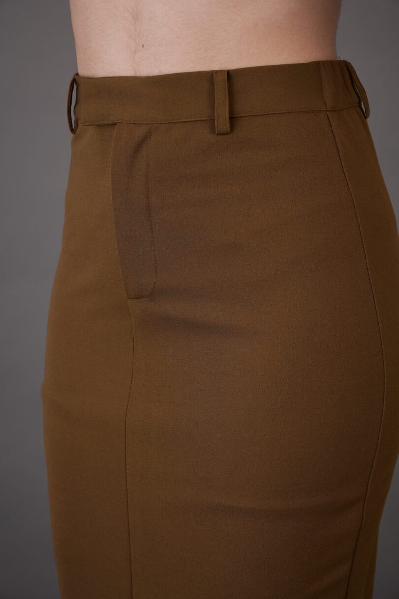 Women Brown Front Slit Midi Skirt