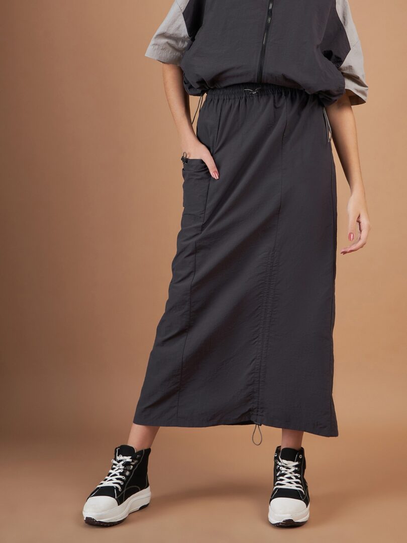 Women Dark Grey Side Ruched Parachute Skirt
