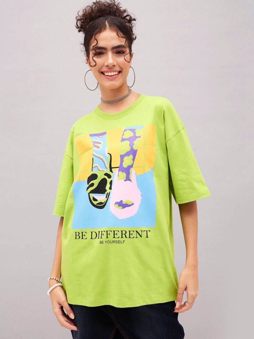 Women Green Be Different Oversized T-shirt