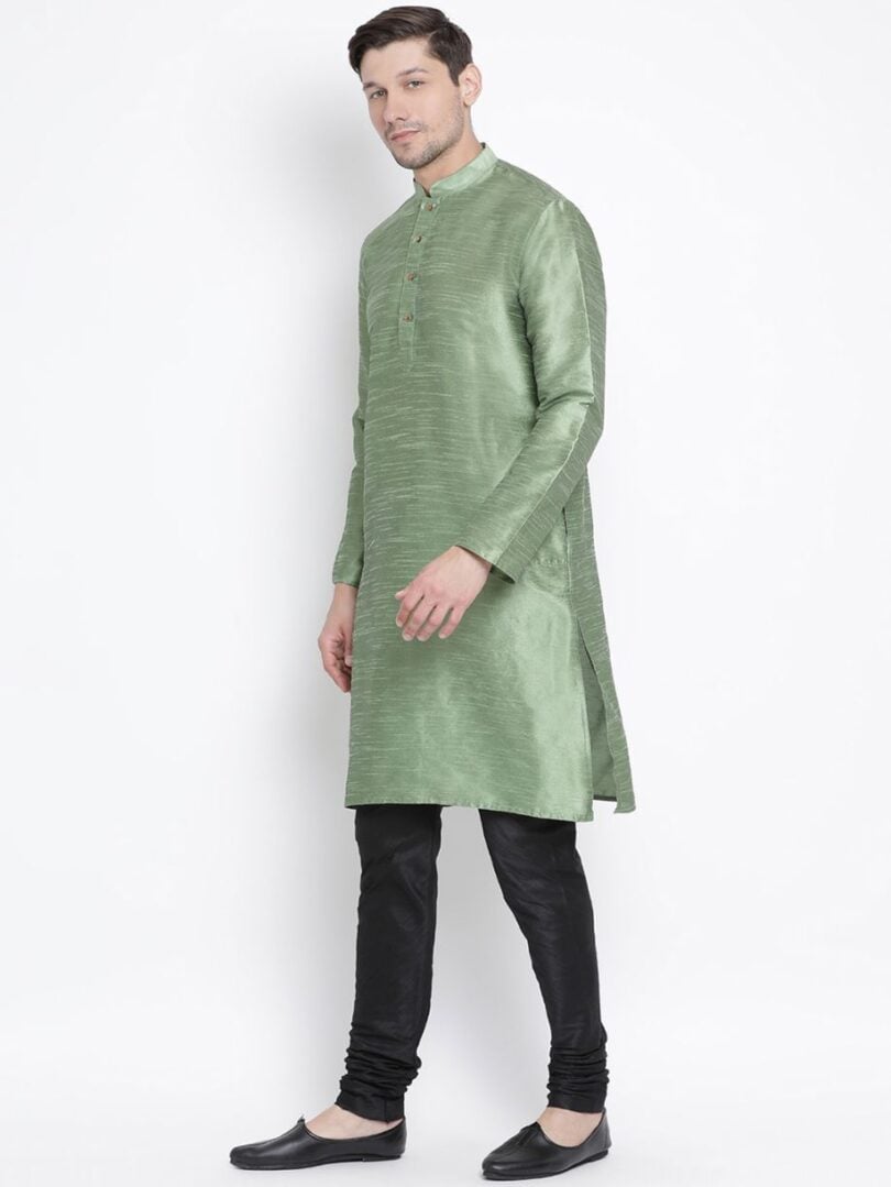 Men's Light Green Silk Blend Kurta Pyjama Set