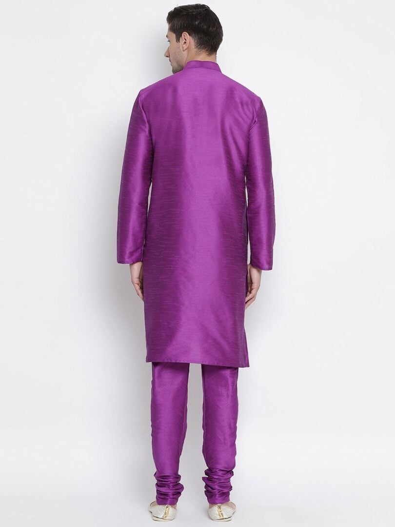 Men's Purple Silk Blend Kurta Pyjama Set