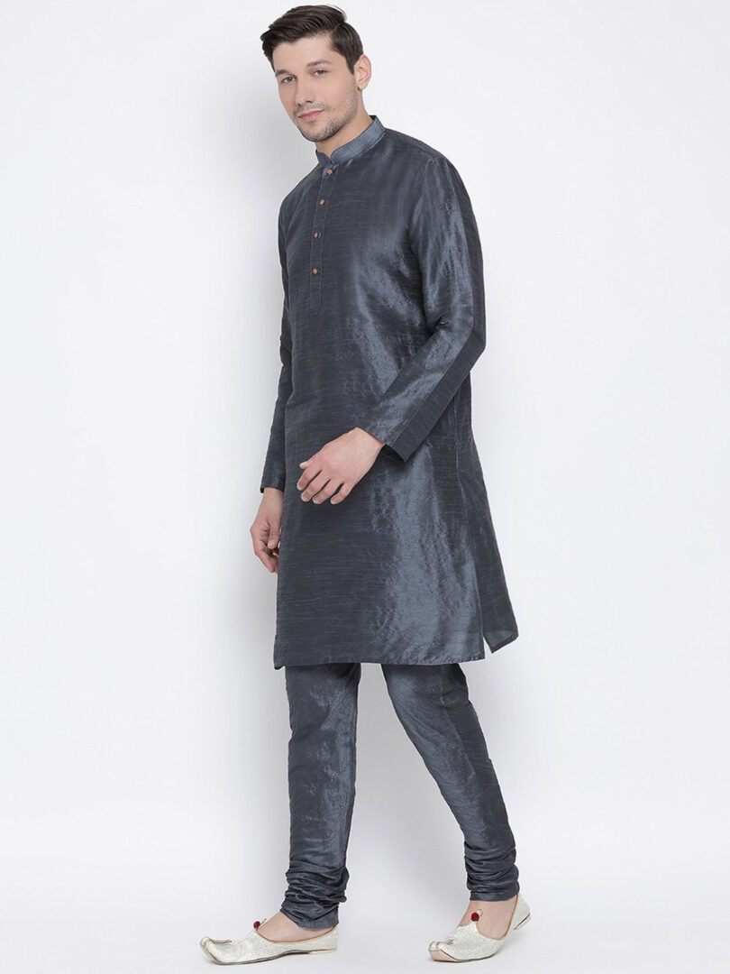 Men's Grey Silk Blend Kurta Pyjama Set