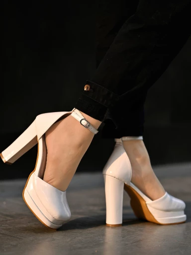 Chunky Platform Cream High Heels For Women & Girls