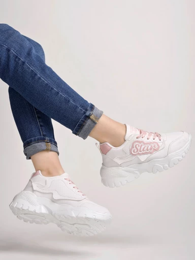 Smart Casual Lace-Up Pink Sneakers For Women & Girls