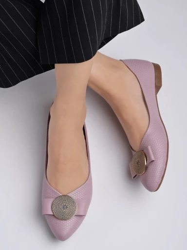 Oversized Bow Detailed Mauve Bellies For Women & Girls