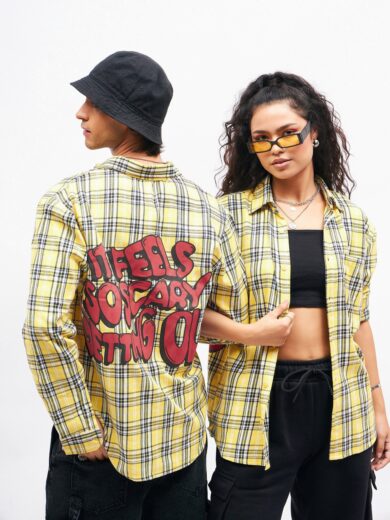 Unisex Yellow Check GETTING OLD Oversized Shirt
