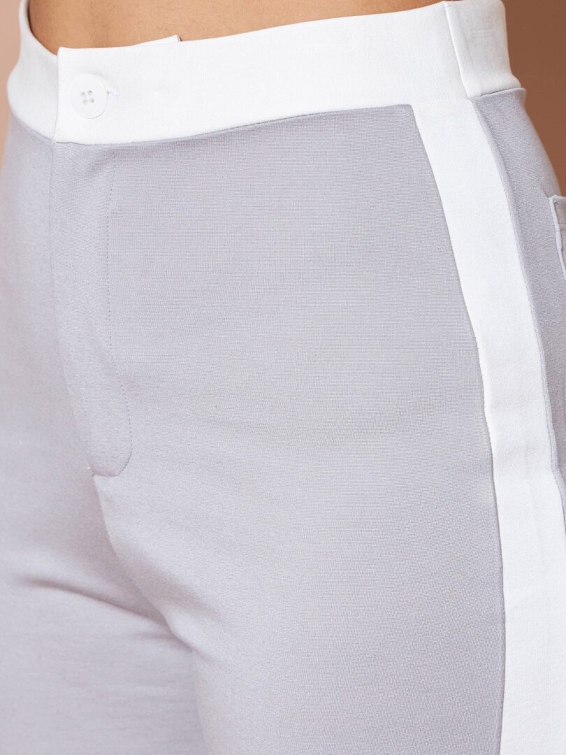 Women Grey And White Colour Block Pants