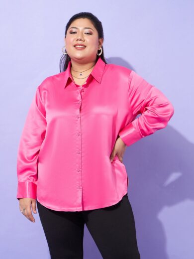 Women Pink Regular Satin Shirt