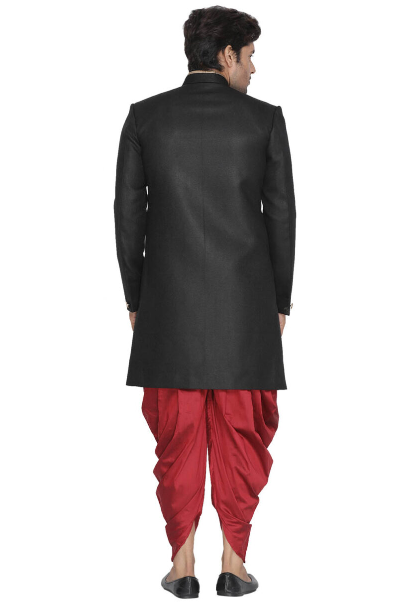 Men's Black Polyester Lurex Blend Sherwani Set