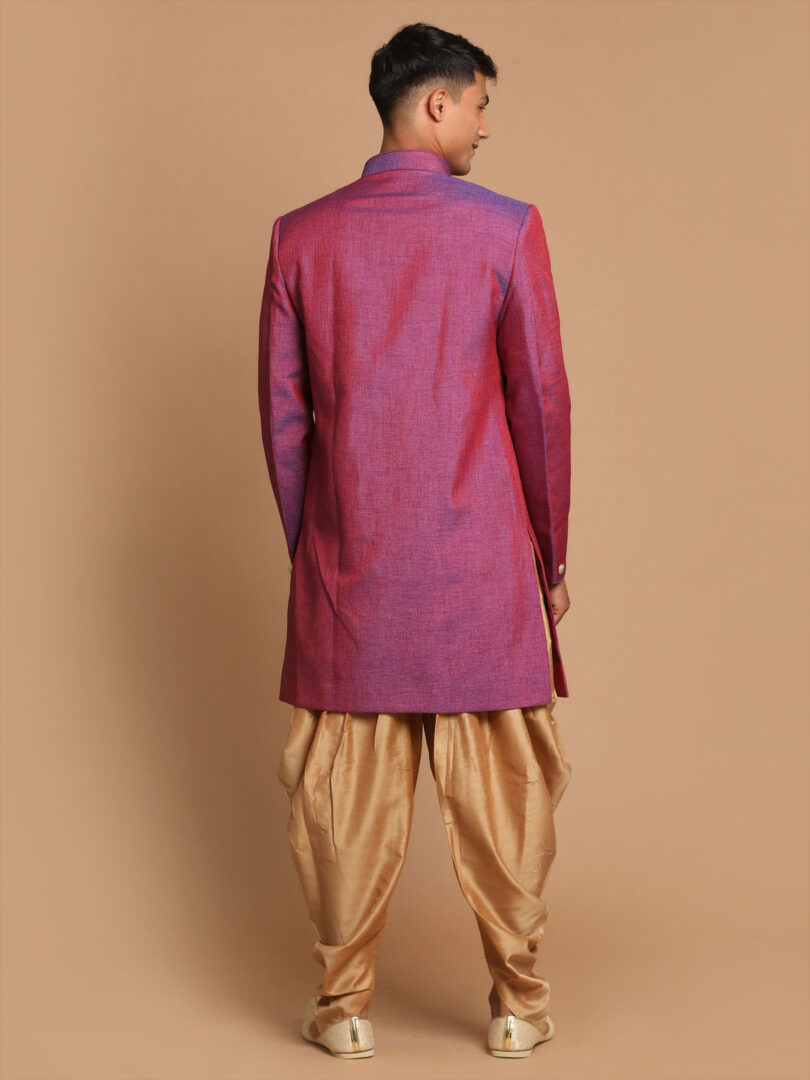 Men's Purple And Rose Gold Silk Blend Sherwani Set