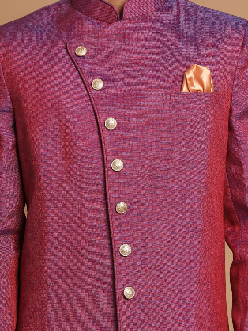 Men's Purple And Rose Gold Silk Blend Sherwani Set
