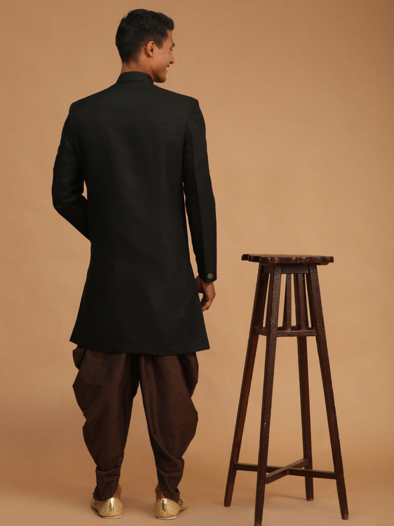Men's Black And Brown Silk Blend Sherwani Set