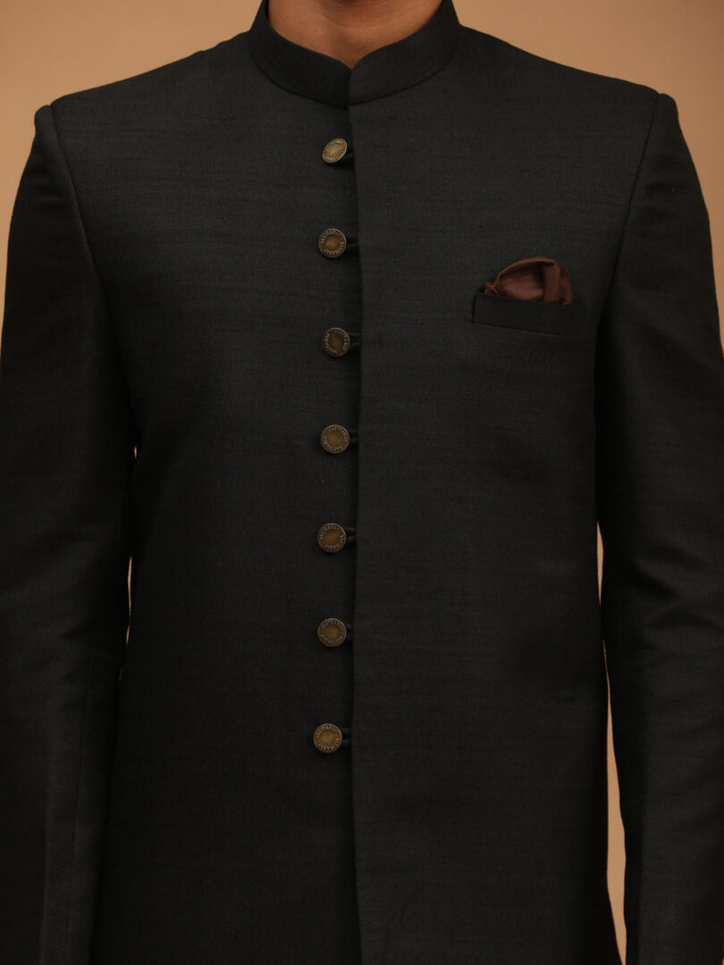 Men's Black And Brown Silk Blend Sherwani Set