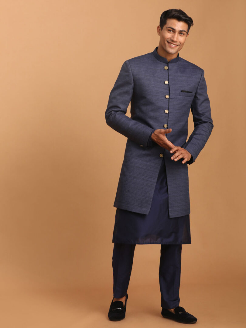 Men's Navy Blue Cotton Blend Ethnic Combo Set
