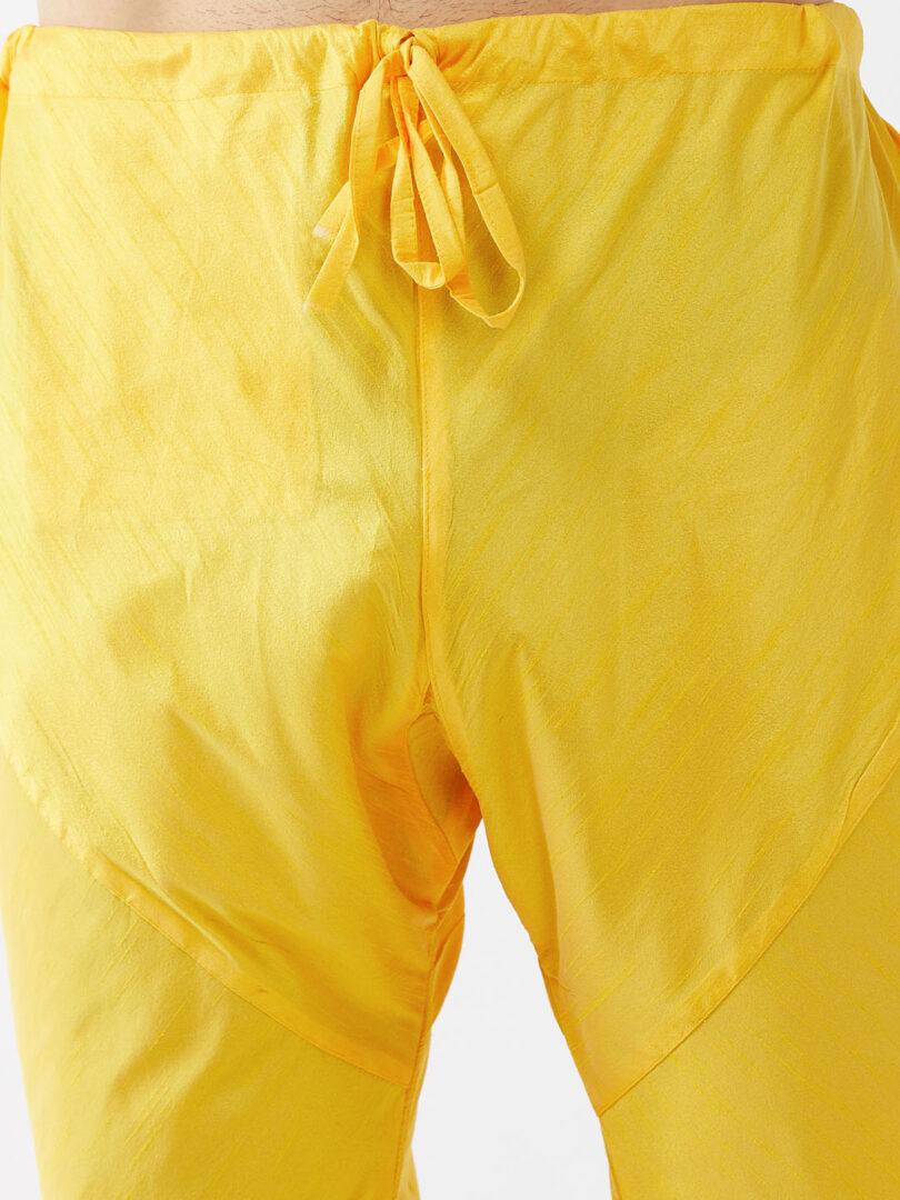 Men's Rose Gold And Yellow Silk Blend Jacket, Kurta and Pyjama Set