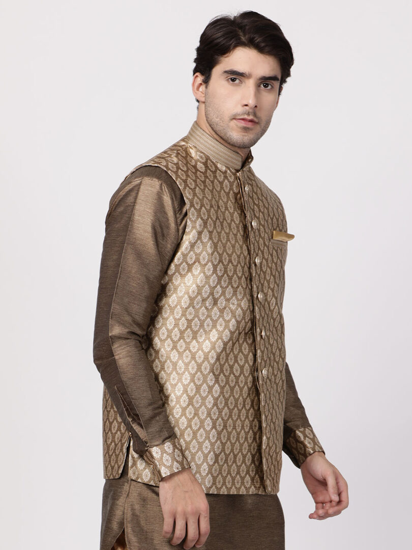 Men's Gold Silk Blend Nehru Jacket