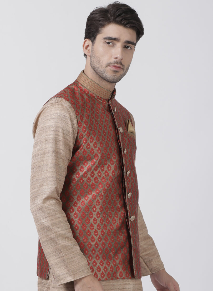 Men's Maroon Silk Blend Nehru Jacket