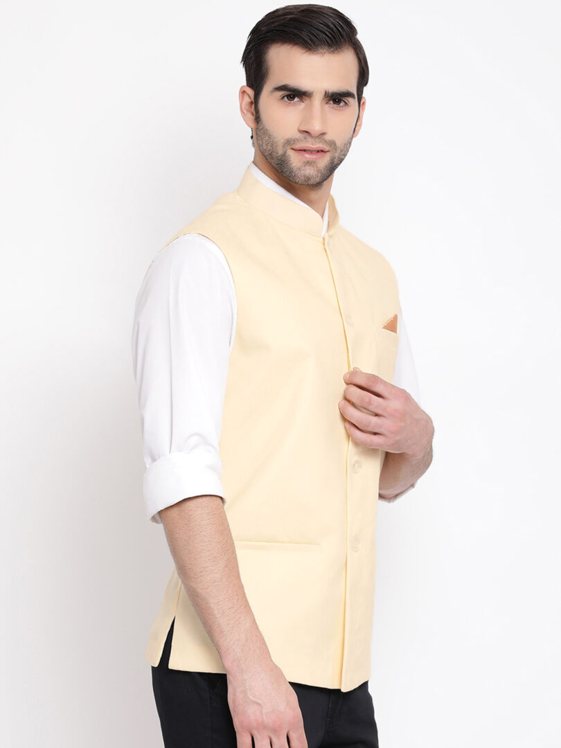 Men's Cream Cotton Blend Nehru Jacket