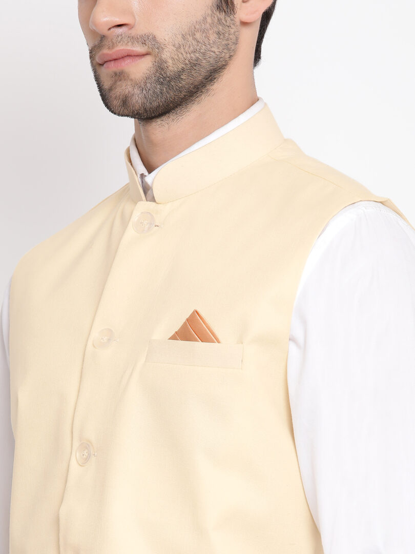 Men's Cream Cotton Blend Nehru Jacket
