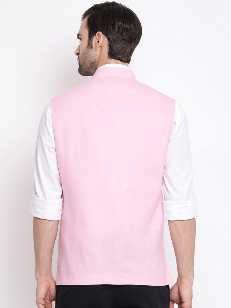 Men's Pink Cotton Blend Nehru Jacket