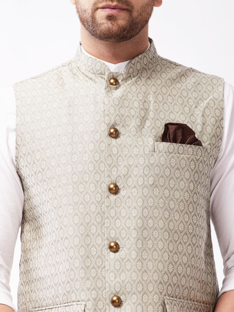 Men's Grey Silk Blend Nehru Jackets
