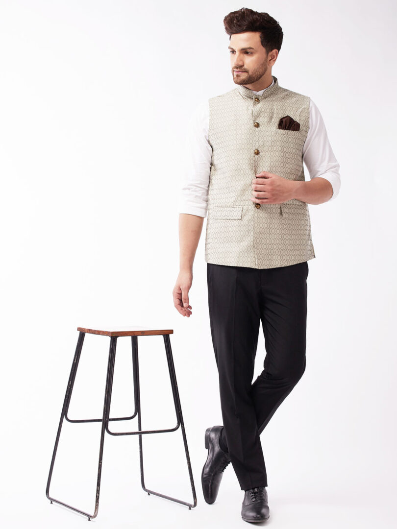 Men's Grey Silk Blend Nehru Jackets