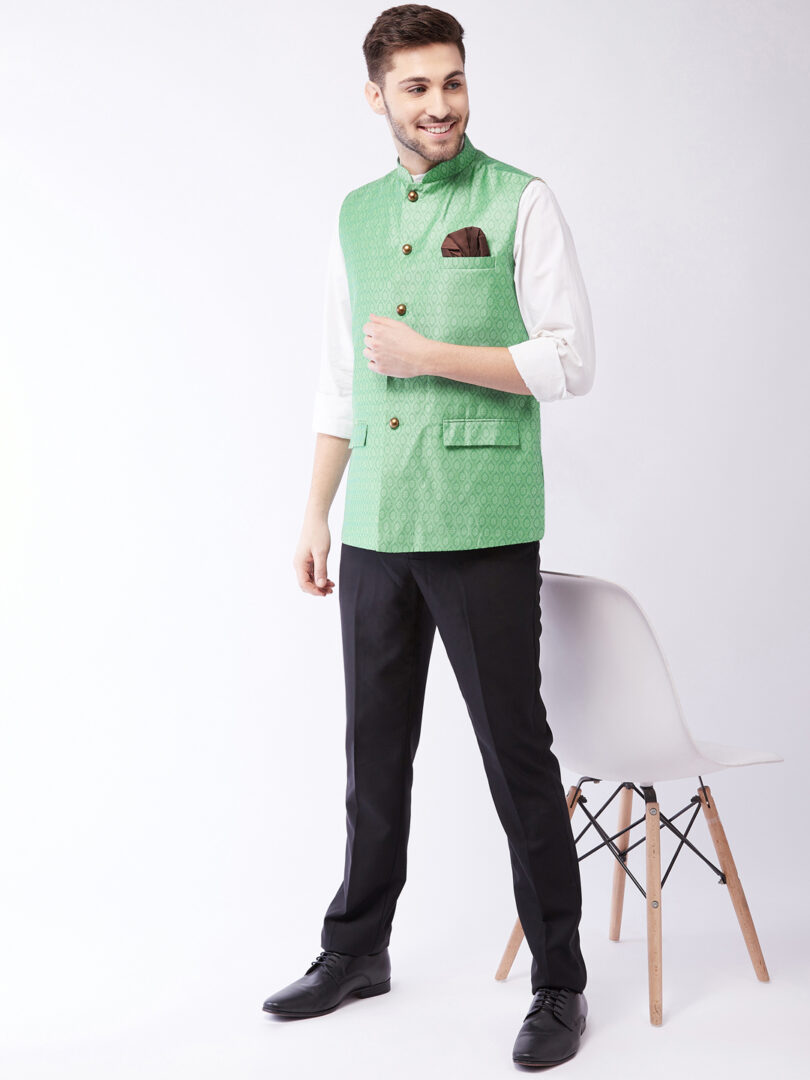 Men's Green Silk Blend Nehru Jackets