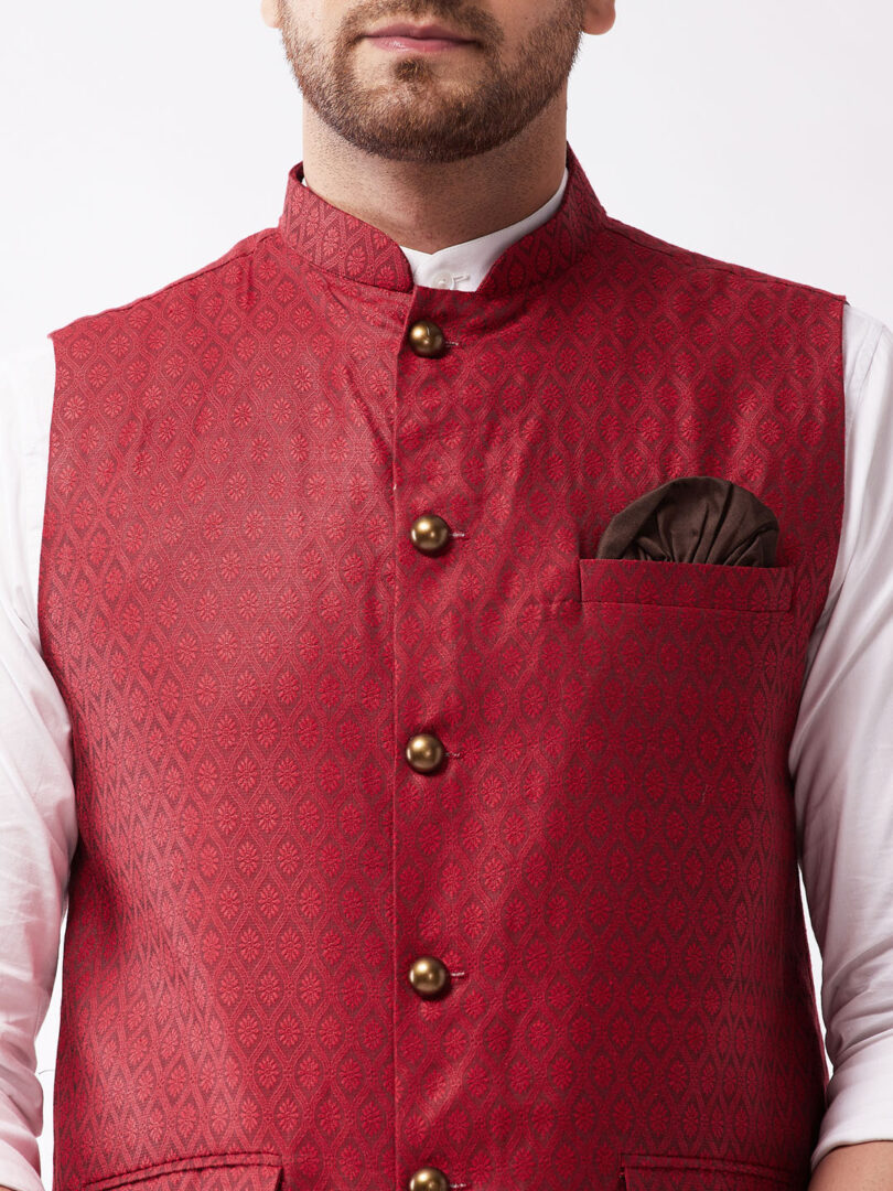 Men's Maroon Silk Blend Nehru Jackets