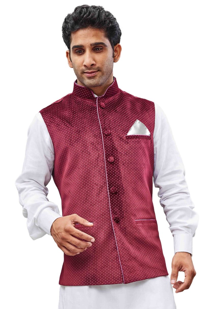 Men's Maroon Velvet Nehru Jacket