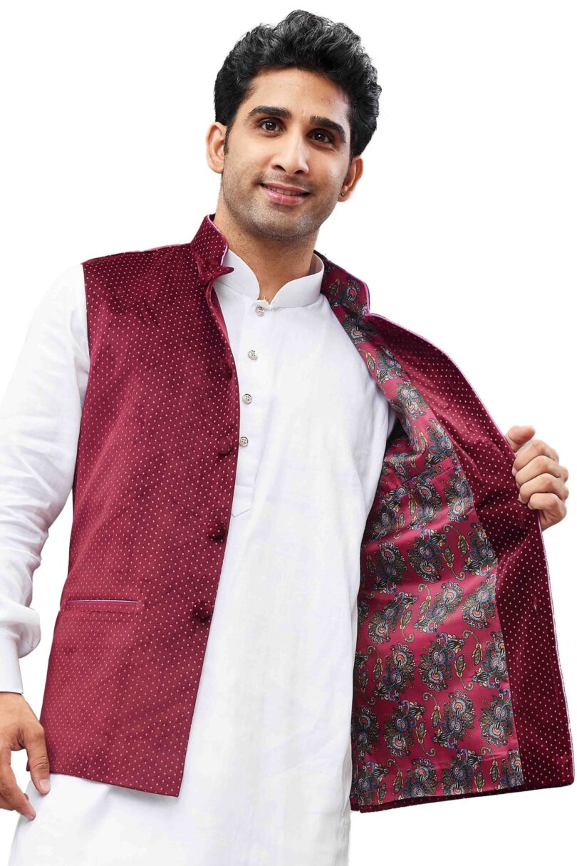 Men's Maroon Velvet Nehru Jacket