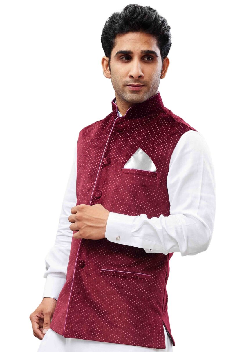 Men's Maroon Velvet Nehru Jacket