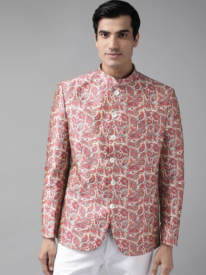 Men's Multicolor-Base-Pink Silk Blend Jodhpuri