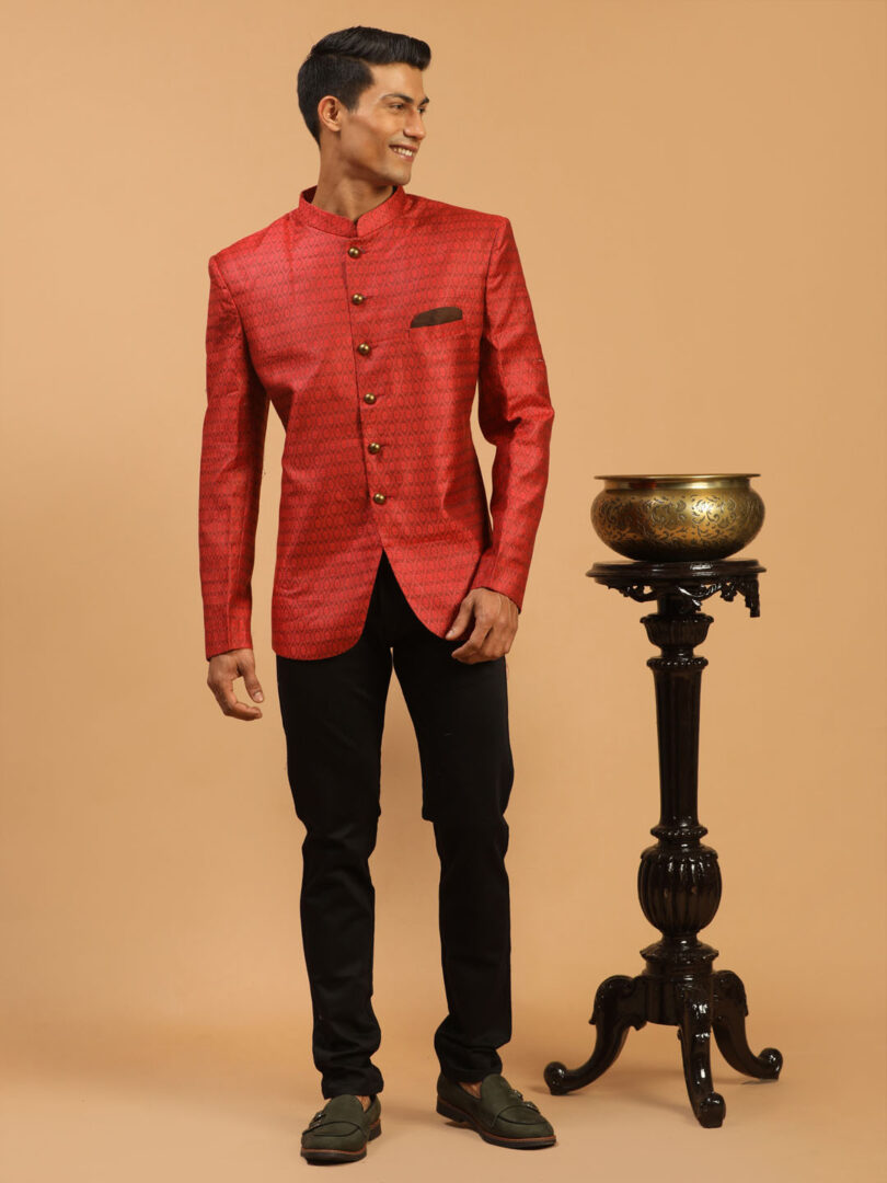 Men's Maroon Silk Blend Jodhpuri