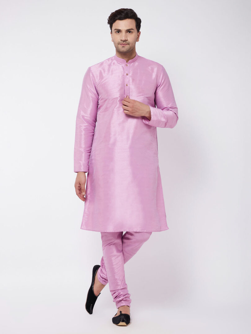Men's Onion Pink Silk Blend Kurta Pyjama Set