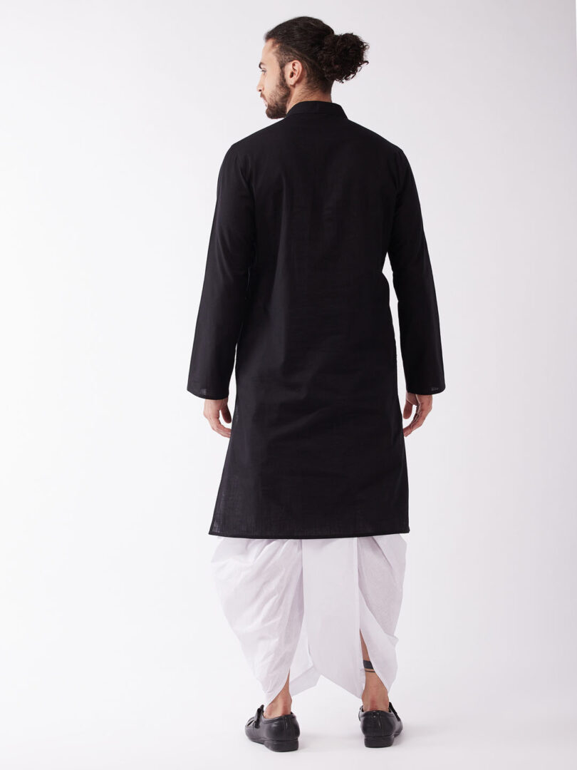 Men's Black and White Cotton Blend Kurta And Dhoti Set